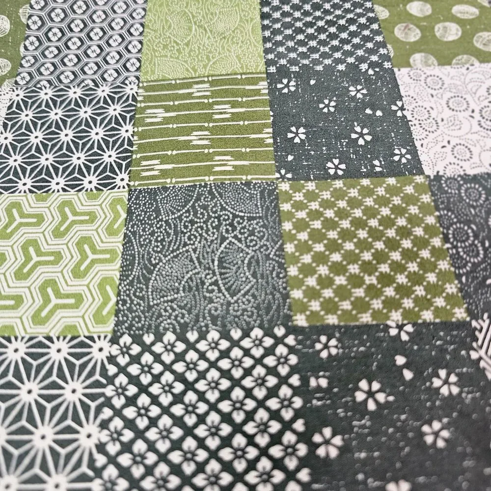 Green Black White Patchwork Print Cotton Fabric Remnant 18